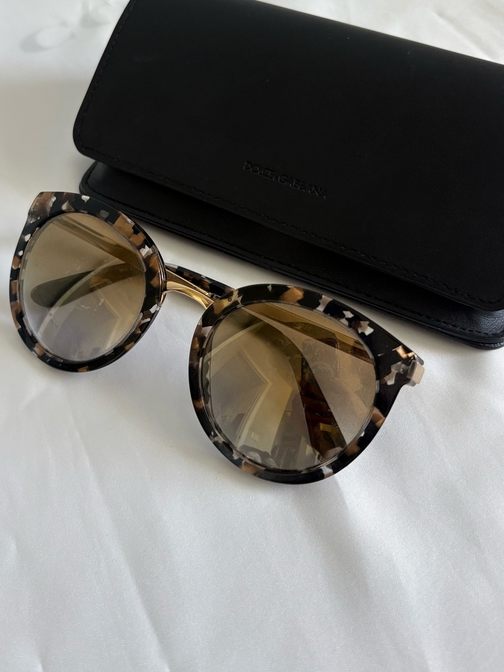 Dolce & Gabbana DG4268 Spotted Havana Fog Gold Tone Round Sunglasses - as is